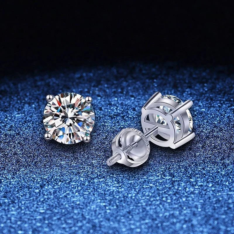 Brinco ponto de luz de moissanite quatro garras com tarraxa de rosca