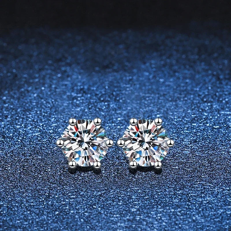 Brinco ponto de luz seis garras de moissanite, par visto de frente
