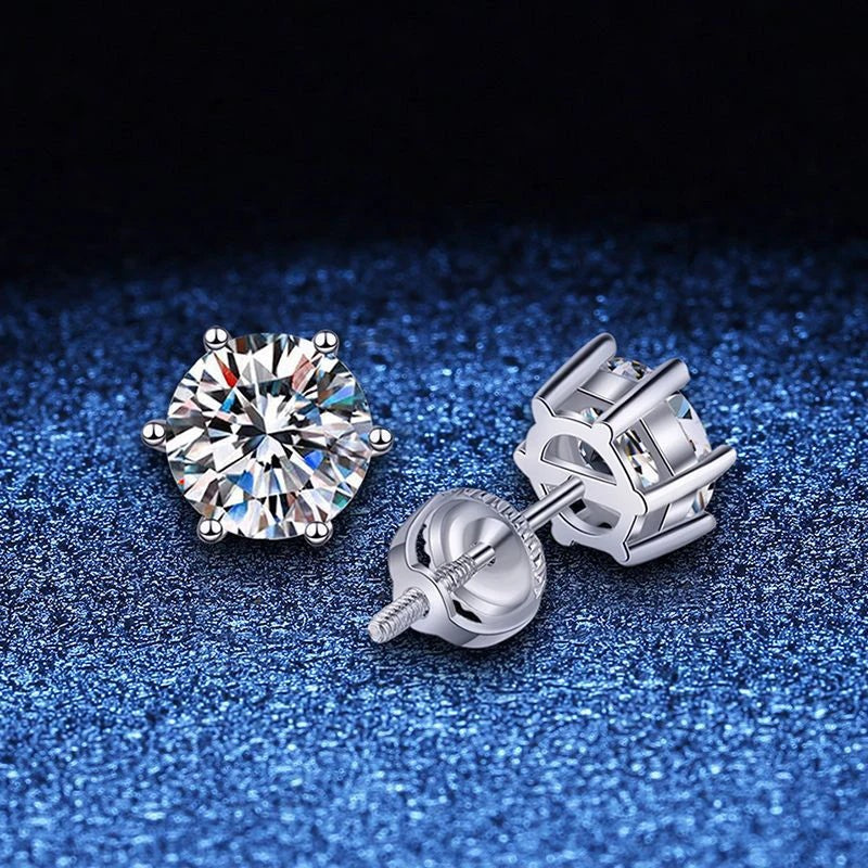 Brinco ponto de luz de moissanite seis garras com tarraxa de rosca