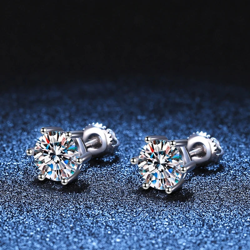 Brincos de moissanite seis garras mostrando a rosca