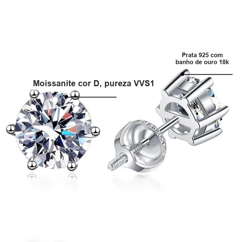 Detalhes do ponto de luz seis garras com rosca: moissanite cor D VVS1 e prata 925 com banho de ouro 18k