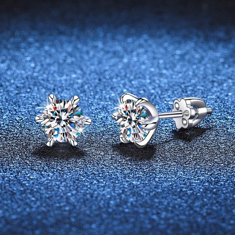 Brinco solitário coroa de moissanite com tarraxa de rosca