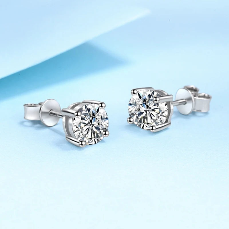 Par de brincos ponto de luz de moissanite com tarraxa