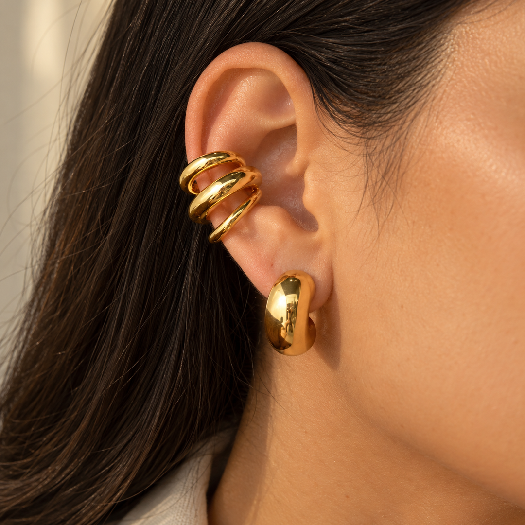 Brinco Feminino Argola Multicamadas Ear Cuff Em Aço Inoxidável