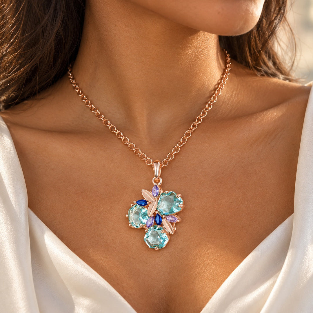 Colar Feminino Cobre Zircônia Verde Losango Ouro Rosé 585