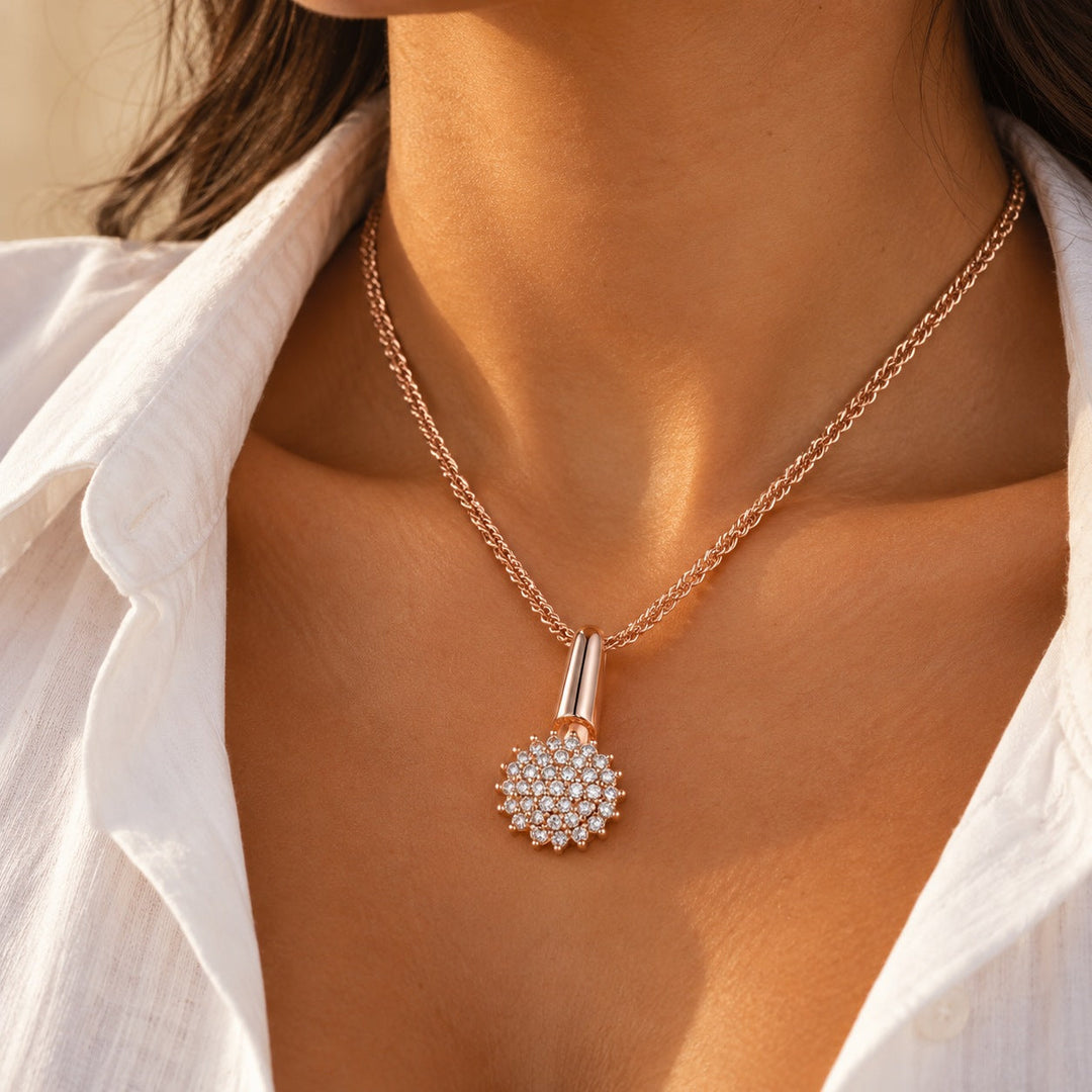 Colar Feminino Flor Zircônia Ouro Rosé 585 Cobre