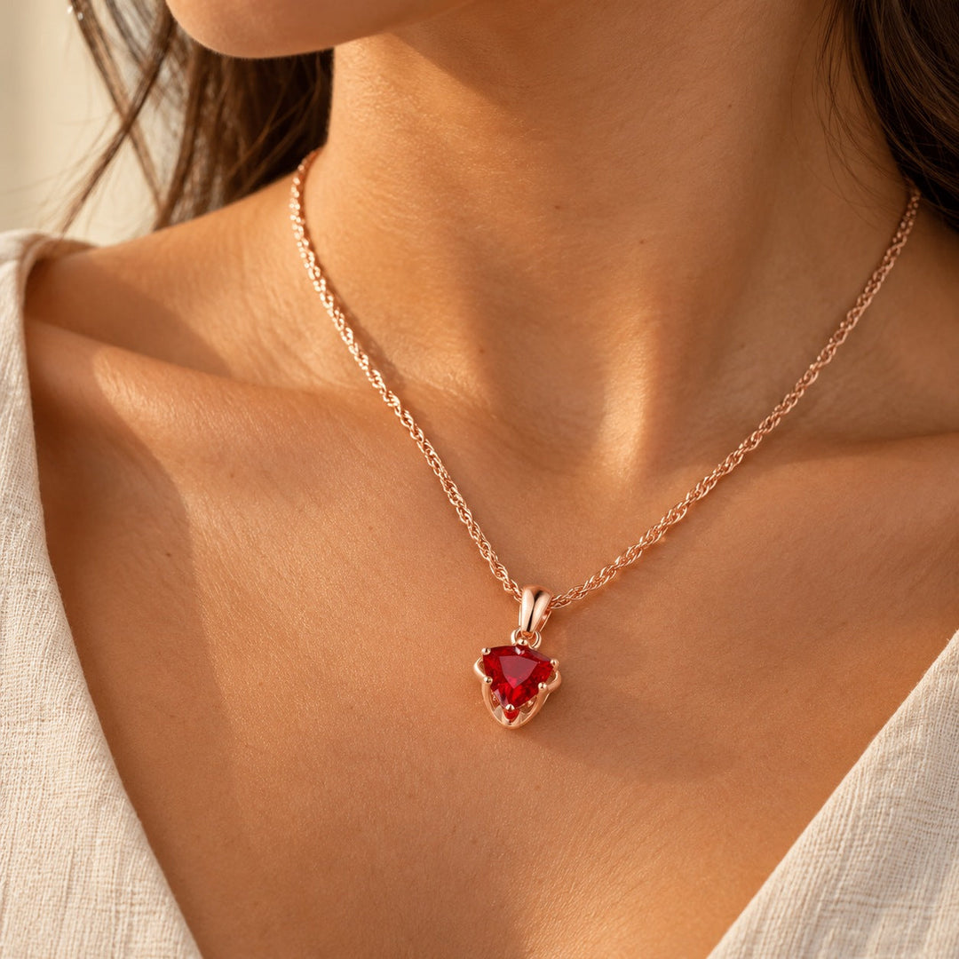 Colar Feminino Zircônia Vermelha Ouro Rosé 585 Cobre