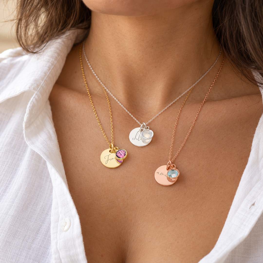 Colar Personalizado com Nome e Birthstone em Aço Inoxidável