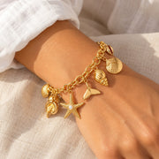 Pulseira Feminina Praia Concha Estrela Do Mar Em Aço Inoxidável
