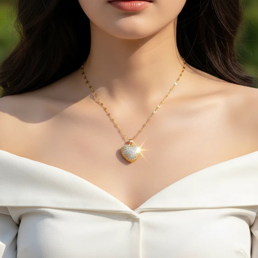 Colar Feminino Pérola Concha Coração Em Aço Inoxidável