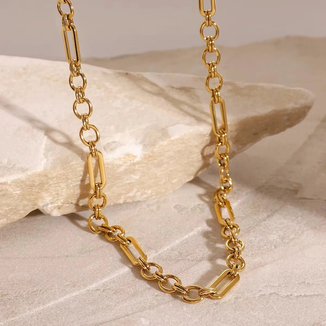 Colar Feminino Corrente Statement Banhado Ouro 18k Em Aço Inoxidável