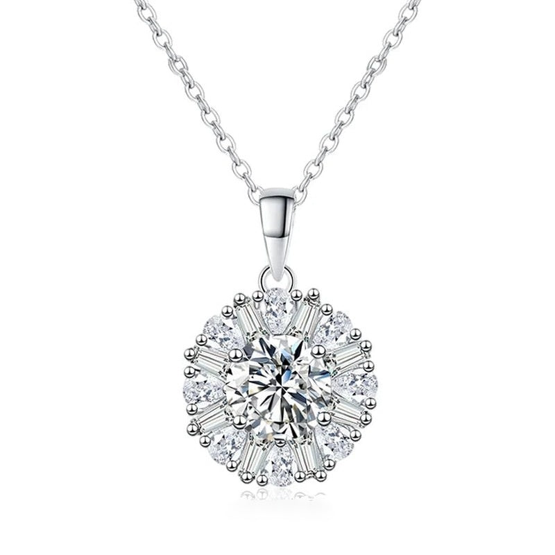 Colar halo baguete de moissanite com corrente elo redondo