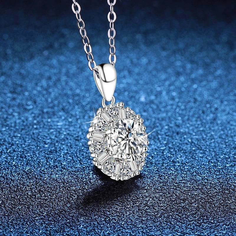 Pingente halo baguete de moissanite visto de lado