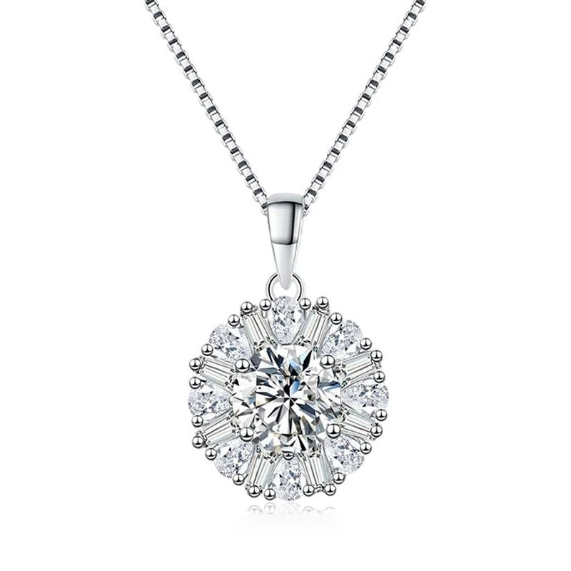 Colar halo baguete de moissanite com corrente veneziana