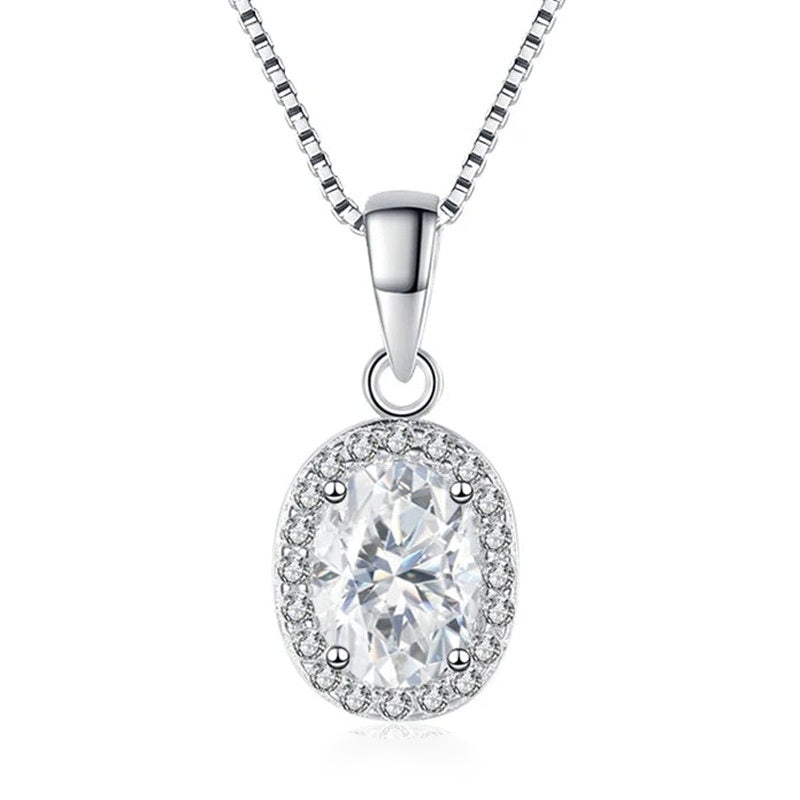 Colar halo oval de moissanite com corrente veneziana
