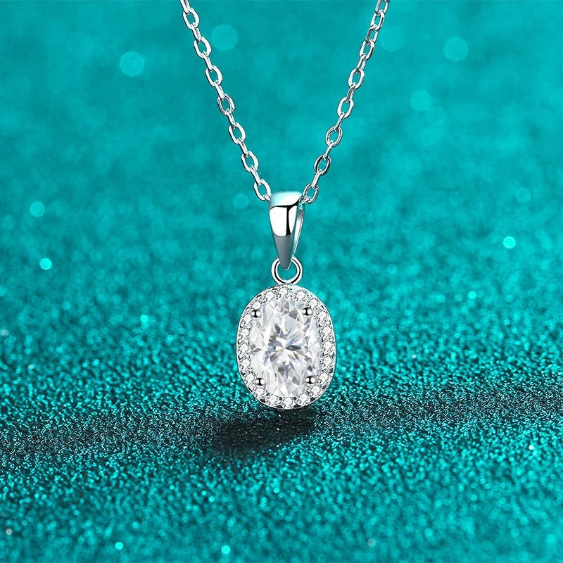 Colar halo oval em prata 925 com corrente fina