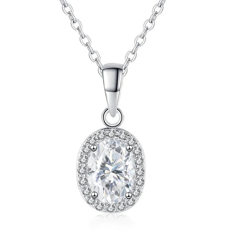 Colar halo oval de moissanite com corrente elo redondo