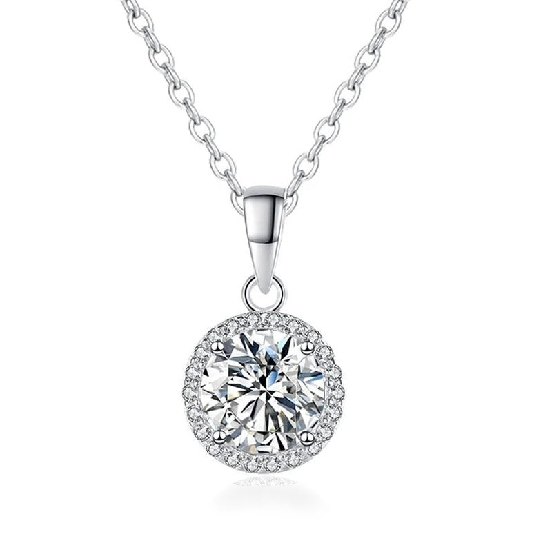 Colar halo redondo de moissanite com corrente elo redondo