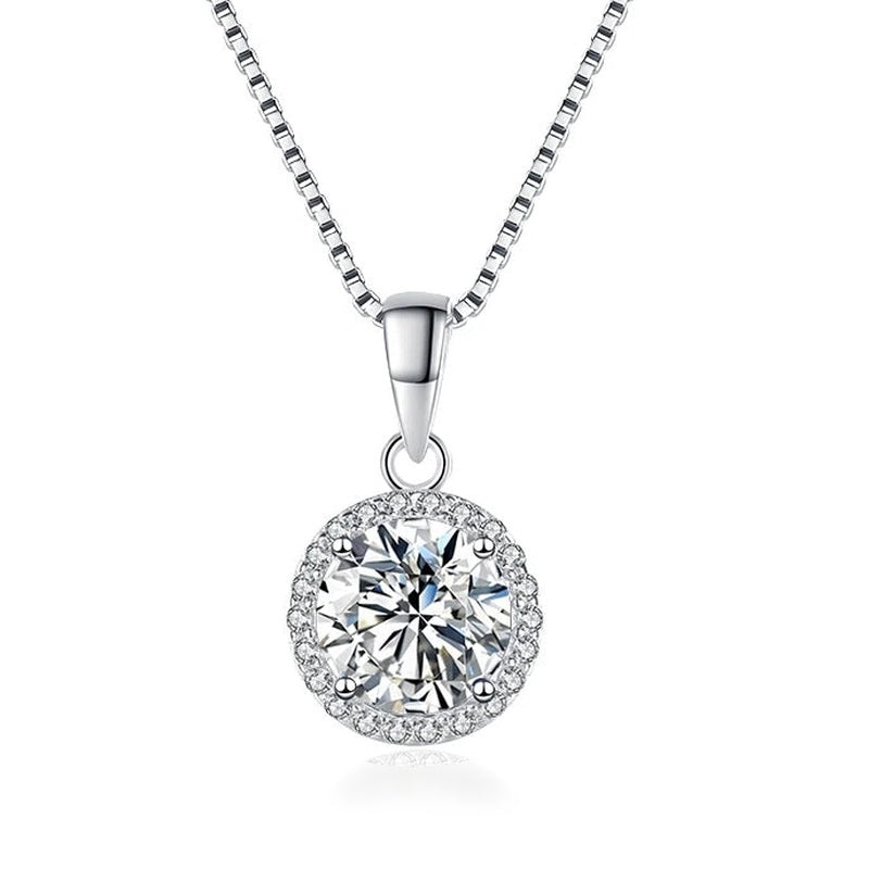 Colar halo redondo de moissanite com corrente veneziana