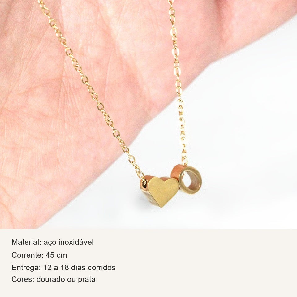 Ficha do colar com iniciais passantes: aço inoxidável, corrente de 45 cm, dourado ou prata