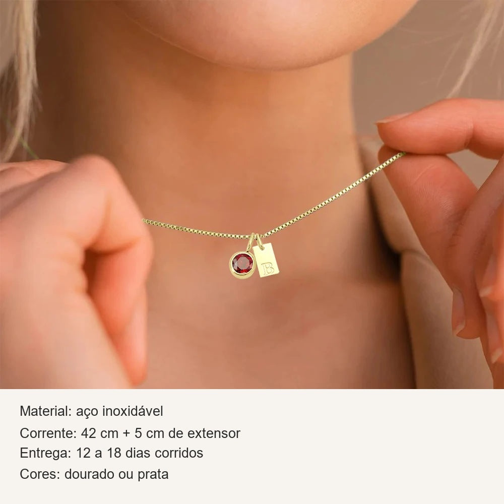 Ficha do colar com iniciais em plaquinhas: aço inoxidável, corrente de 42 cm + 5 cm