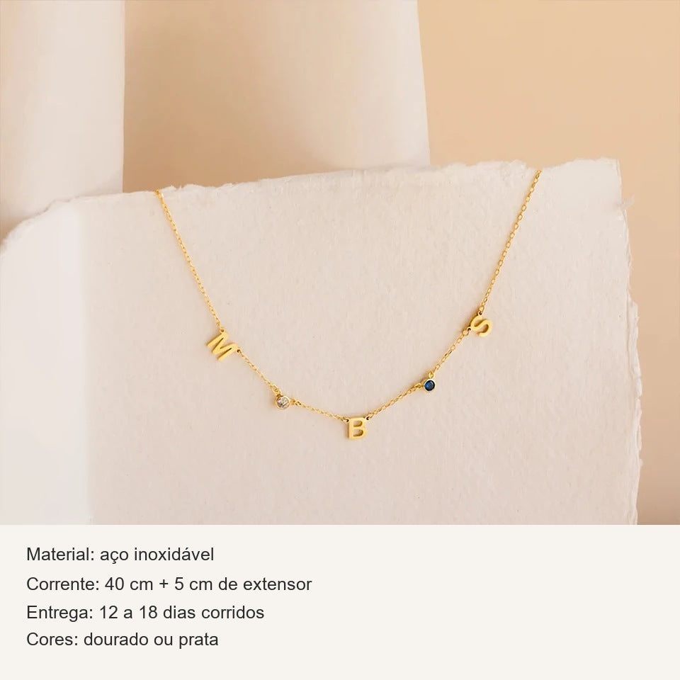 Ficha do colar com letras espaçadas: aço inoxidável, corrente de 40 cm + 5 cm, dourado ou prata