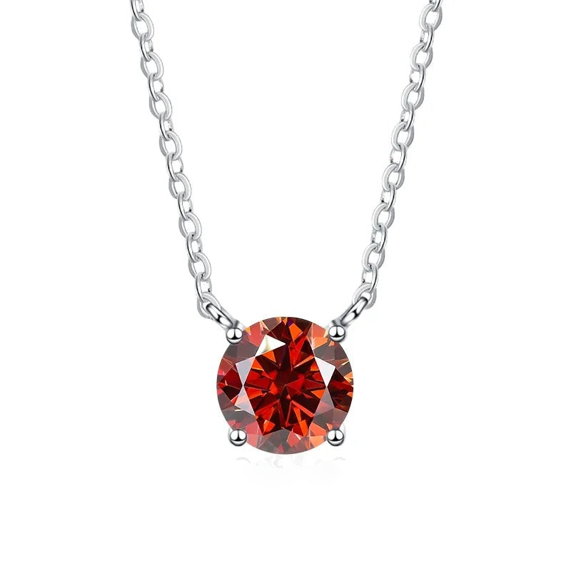 Colar moissanite vermelha presa na corrente de prata 925