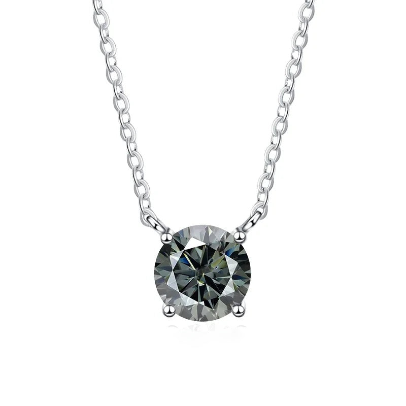 Colar moissanite cinza presa na corrente de prata 925