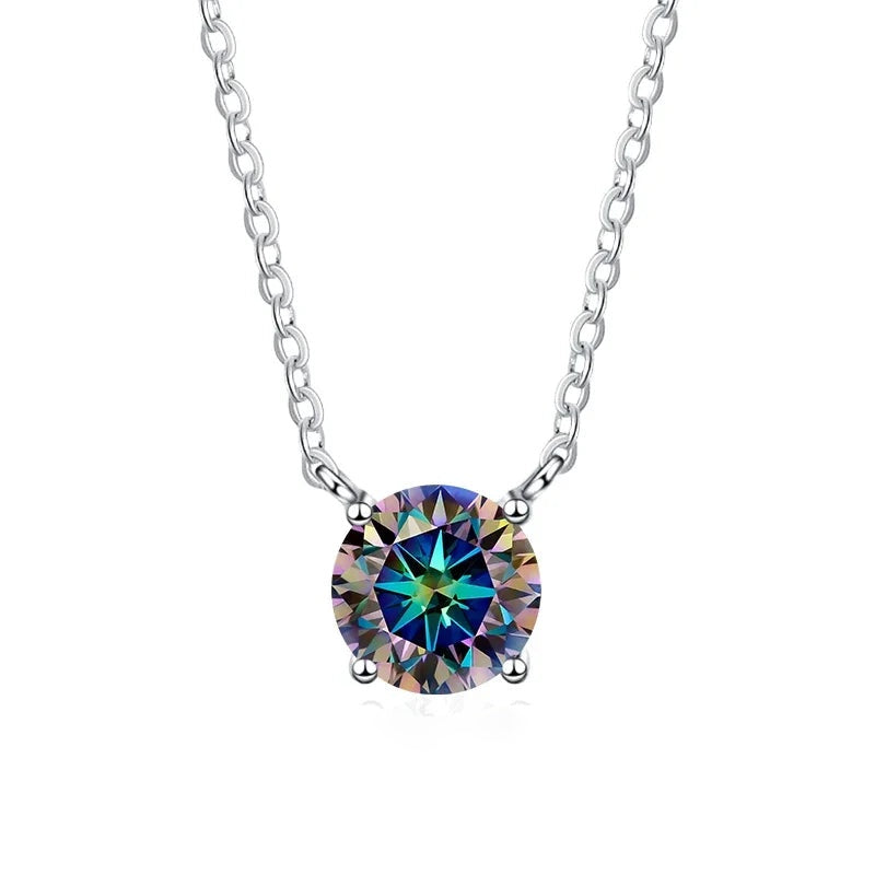 Colar moissanite arco-íris presa na corrente de prata 925