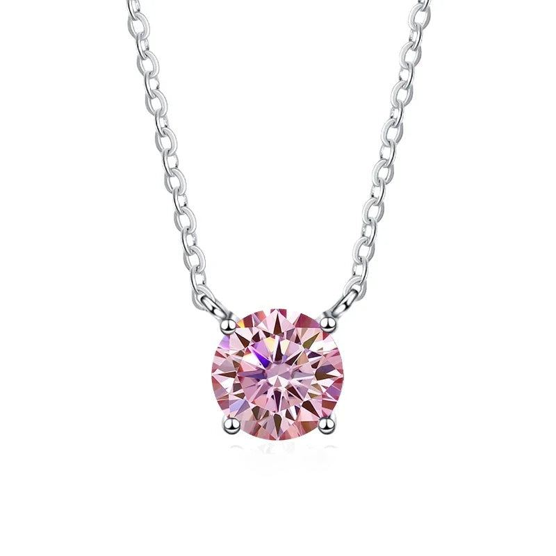 Colar moissanite rosa presa na corrente de prata 925