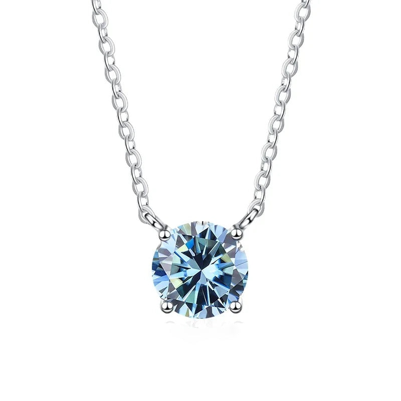 Colar moissanite azul presa na corrente de prata 925