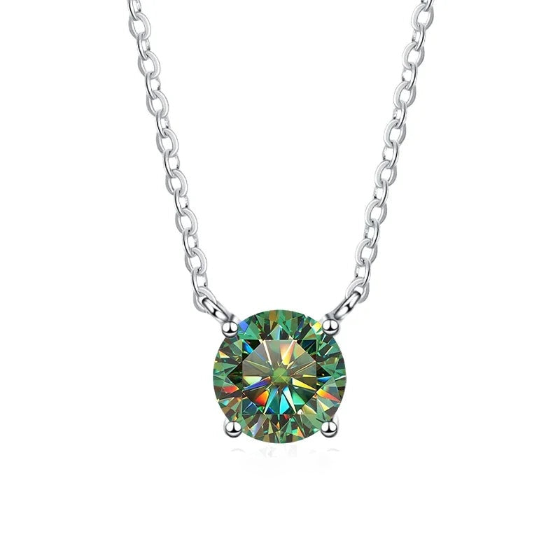 Colar moissanite verde presa na corrente de prata 925
