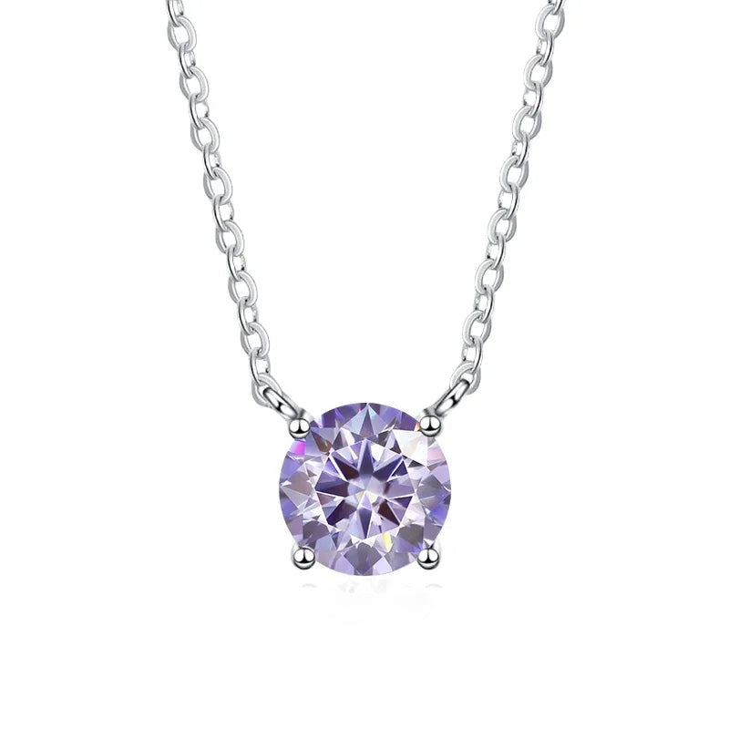 Colar moissanite lilás presa na corrente de prata 925