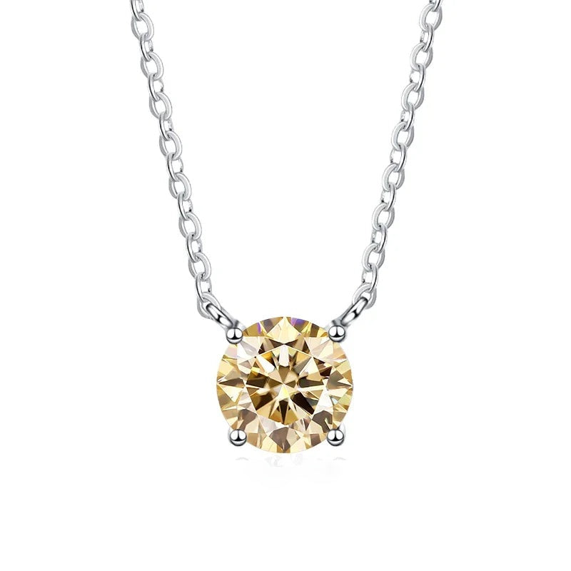 Colar moissanite champanhe presa na corrente de prata 925