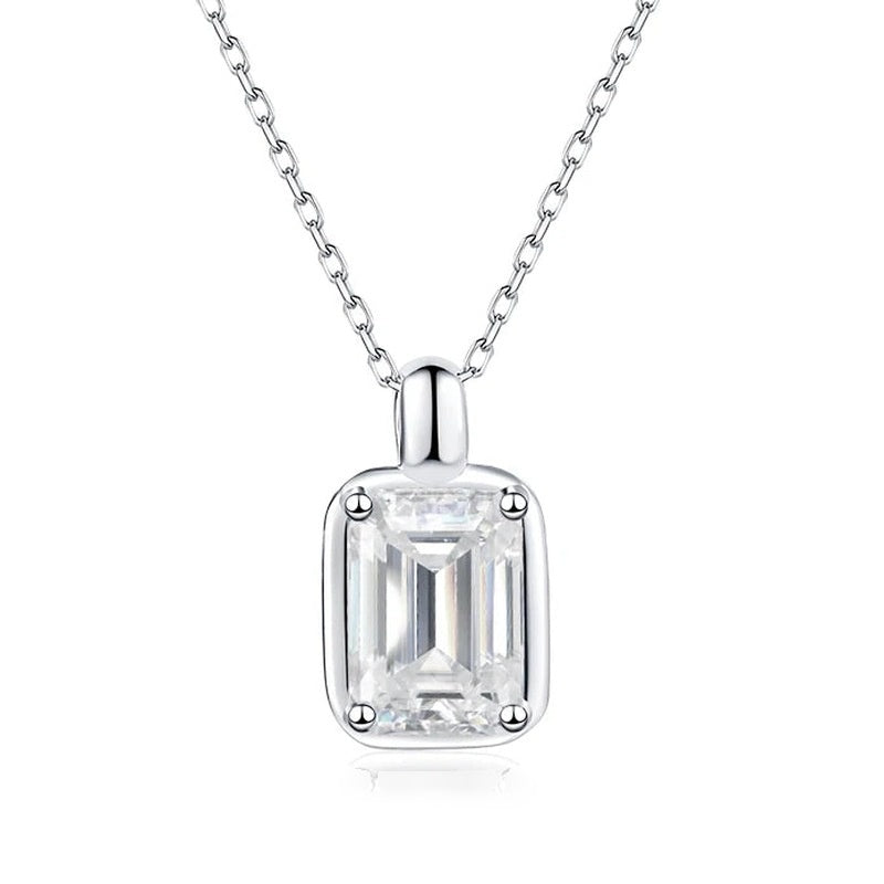 Colar moissanite retangular lapidação esmeralda em prata 925
