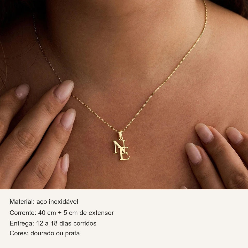 Ficha do colar monograma: aço inoxidável, corrente de 40 cm + 5 cm, dourado ou prata