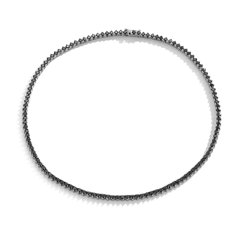 Colar riviera de moissanite negra em prata 925 aberto em círculo