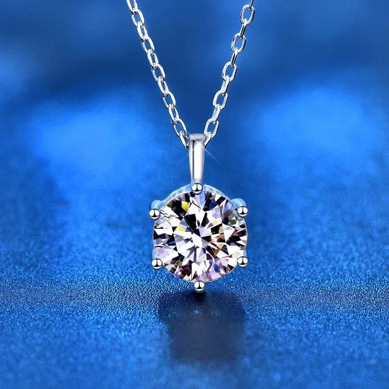 Colar solitário de moissanite 6 garras em prata 925