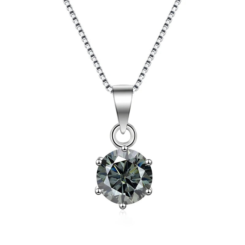 Colar solitário de moissanite cinza 6 garras
