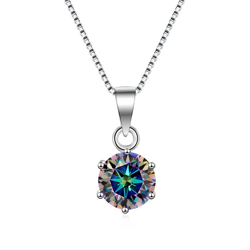 Colar solitário de moissanite arco-íris 6 garras