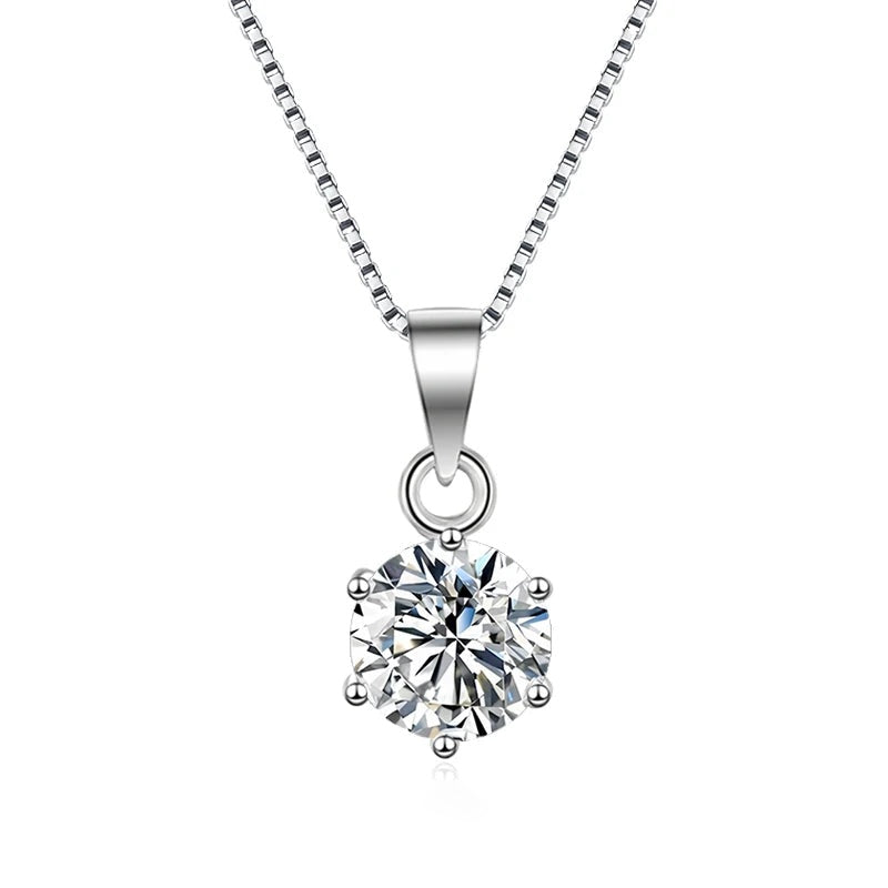 Colar solitário de moissanite branca 6 garras em prata 925