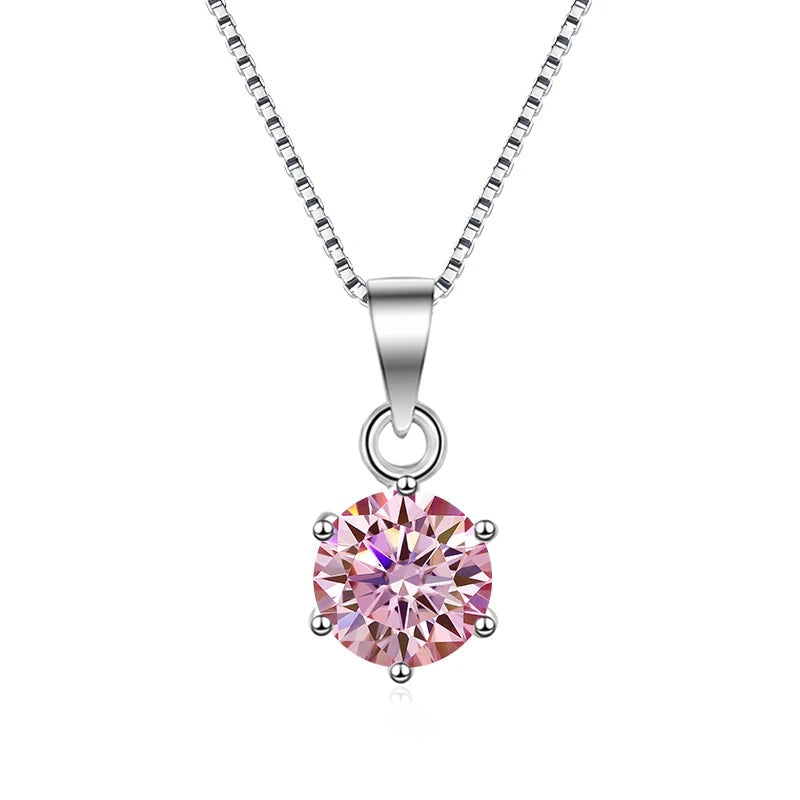 Colar solitário de moissanite rosa 6 garras