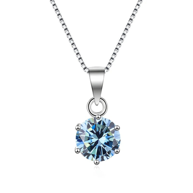 Colar solitário de moissanite azul 6 garras