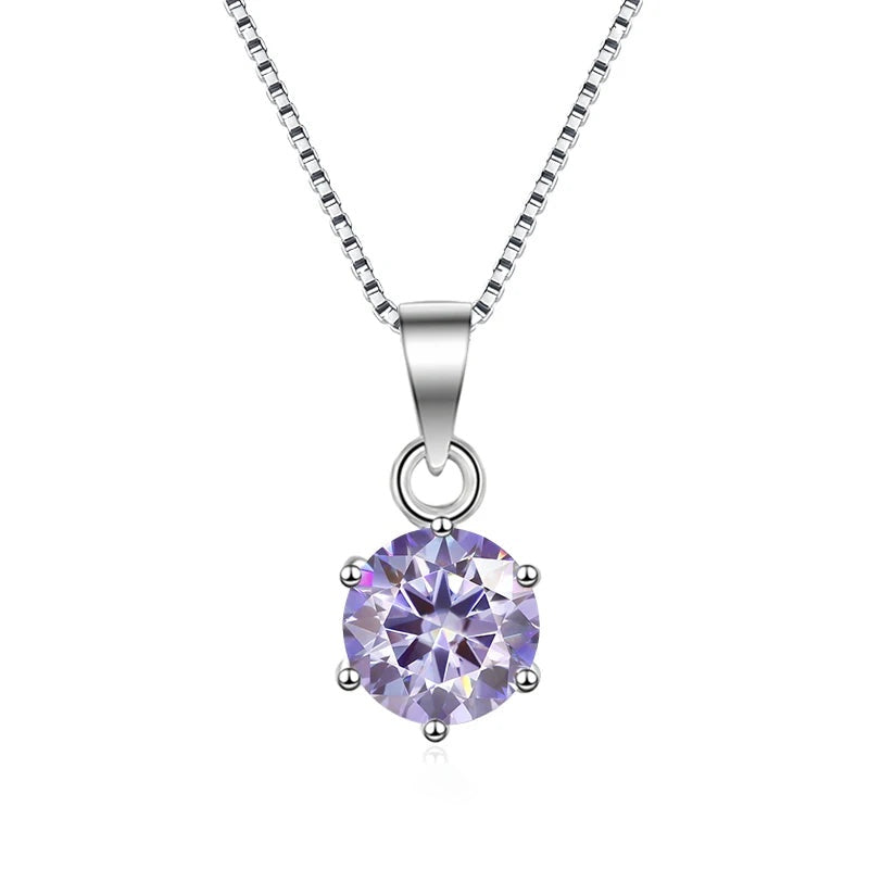 Colar solitário de moissanite lilás 6 garras