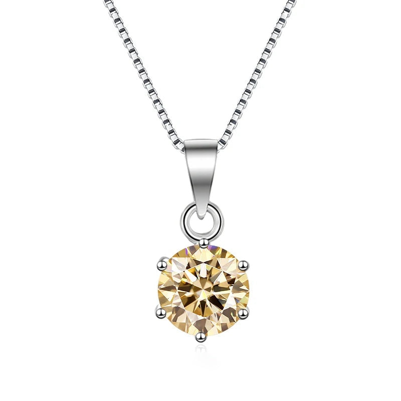 Colar solitário de moissanite champanhe 6 garras