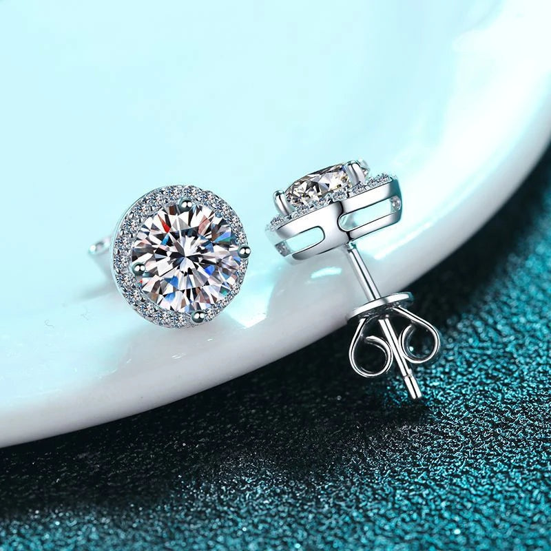 Brinco halo de moissanite do kit com tarraxa borboleta