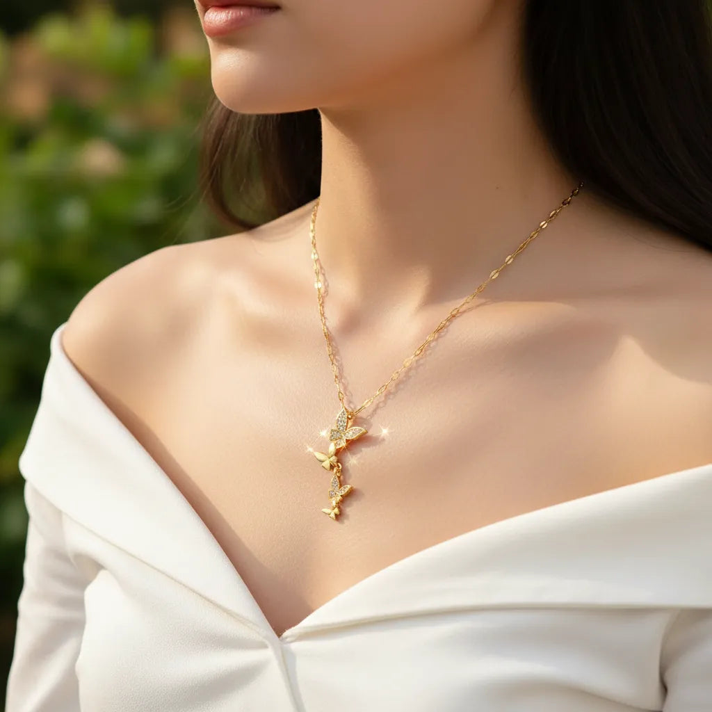 Colar Feminino Borboleta Elegante Em Aço Inoxidável