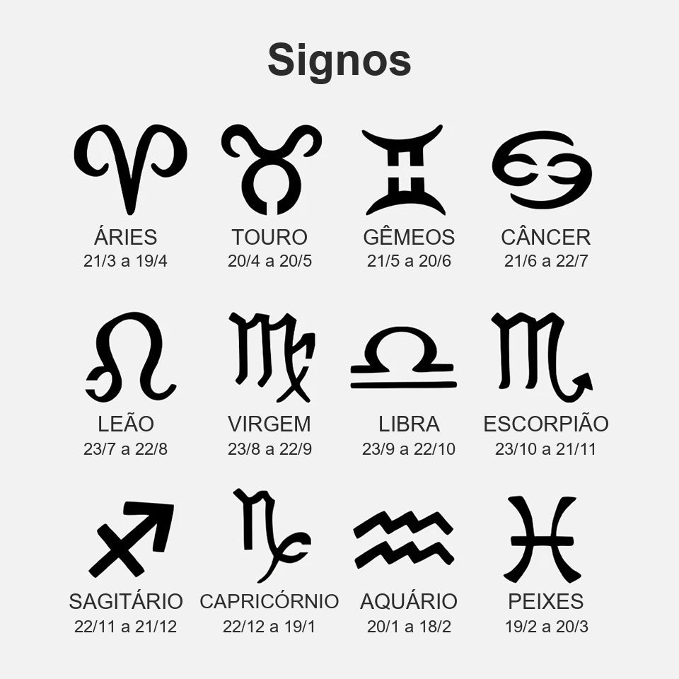 Tabela dos signos com as datas para escolher a medalhinha da pulseira