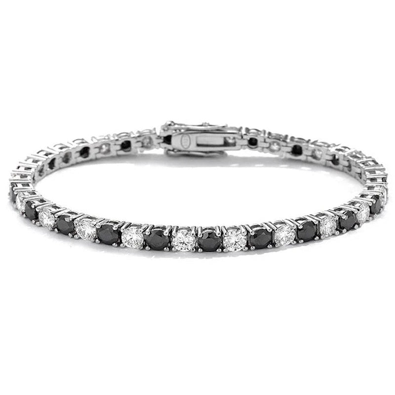 Pulseira riviera preta e branca com pedras de 4 mm