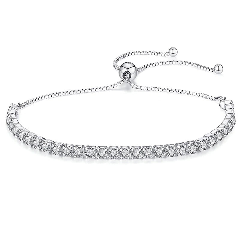 Pulseira tennis ajustável de moissanite em prata 925 cor ouro branco